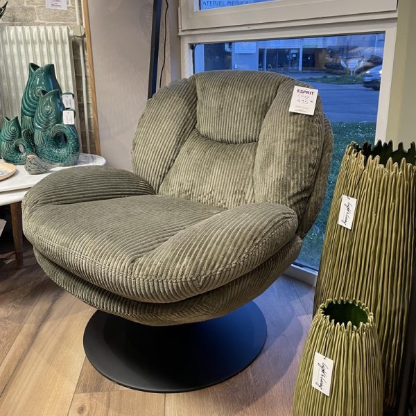 fauteuil velours côtelé vert pivotant